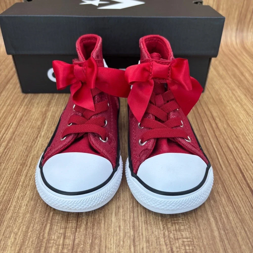 Converse CTAS 1V Hi Infant Size‎ 7 Red Polka Dot Ribbon Bow A15143F NEW